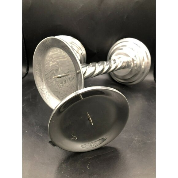 2 Aluminum/Pewter(?) Silver Candle Holders Sticks with Twist/Swirl Design 10" - Picture 8 of 8
